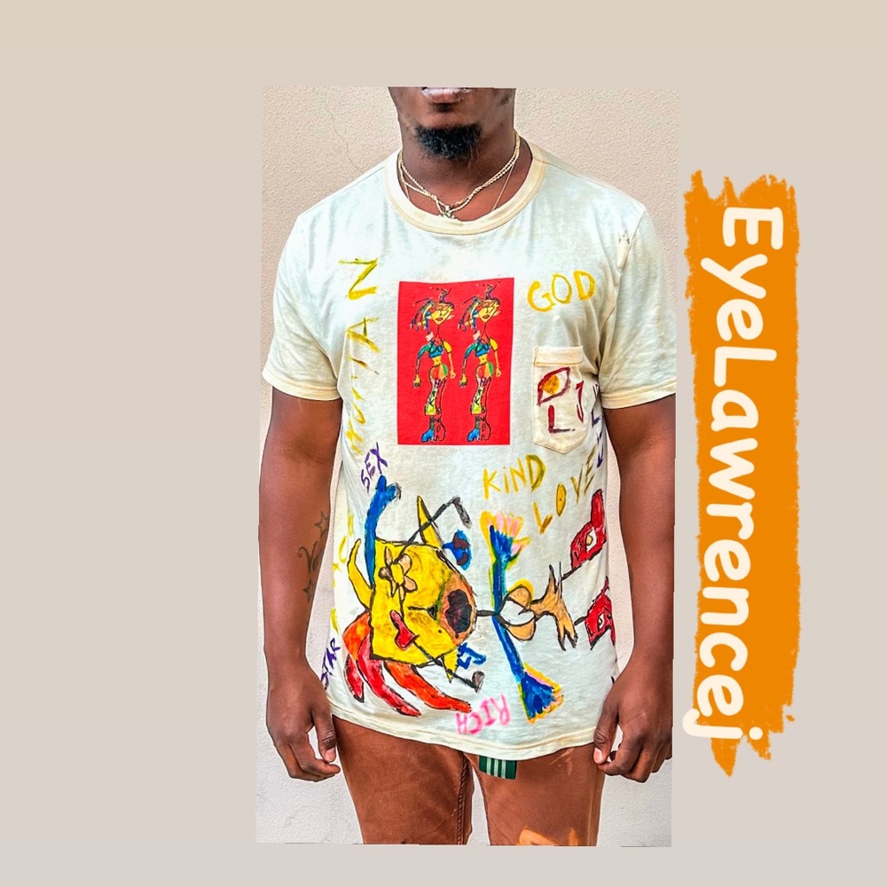 Revamped t-shirt&jeans&shoes  by me. Bleached, Screen printed&hand-painted.